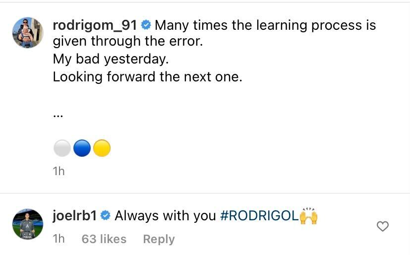 Screenshot of Robles defending Rodrigo on his Instagram post