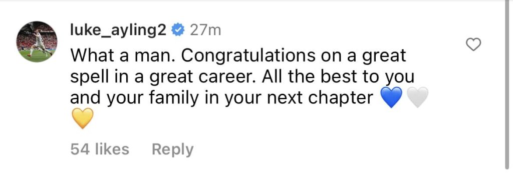 Screenshot of Ayling sending message to Jansson on his Instagram post
