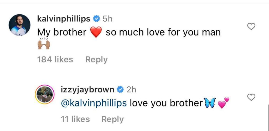Screenshot of Phillips commenting on Brown's Instagram post after announcing retirement
