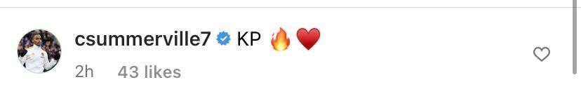 Screenshot of Summerville's comment on Kalvin Phillips' Instagram