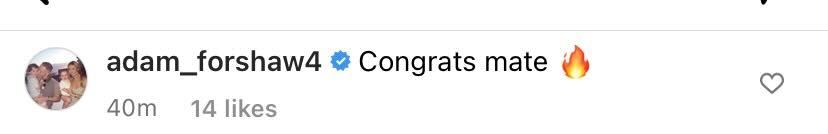 Screenshot of Forshaw's comment on Kalvin Phillips' Instagram