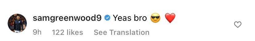 Screenshot of Greenwood's comment on Kalvin Phillips' Instagram