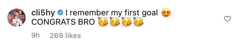 Screenshot of Klich's comment on Kalvin Phillips' Instagram