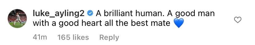 Screenshot of Ayling's comment on Robin Koch's Instagram