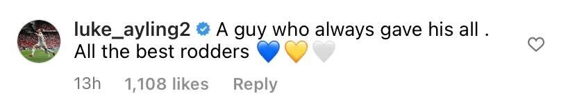 Screenshot of Ayling's comment on Leeds United's Instagram