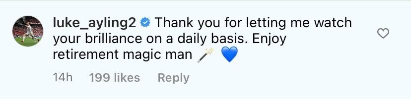 Screenshot of Ayling's comment on Pablo Hernandez's Instagram