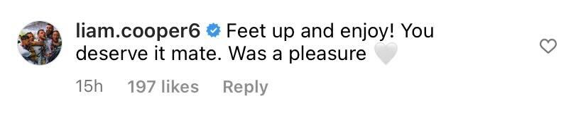 Screenshot of Cooper's comment on Pablo Hernandez's Instagram