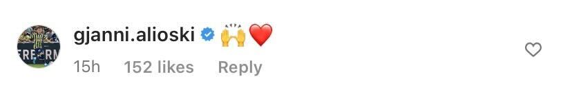 Screenshot of Alioski's comment on Pablo Hernandez's Instagram