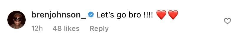 Screenshot of Johnson's comment on Ethan Ampadu's Instagram