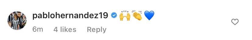 Screenshot of Hernandez's comment on Leeds United's Instagram