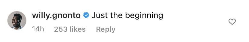 Screenshot of Gnonto's comment on Archie Gray's Instagram