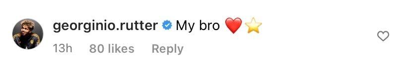 Screenshot of Rutter's comment on Archie Gray's Instagram