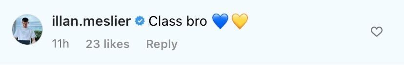 Screenshot of Illan Meslier's comment on Pascal Struijk's Instagram