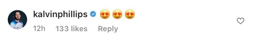 Screenshot of Kalvin Phillips' comment on Stuart Dallas' Instagram