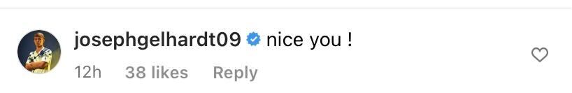 Screenshot of Joe Gelhardt's comment on Niall Huggins' Instagram