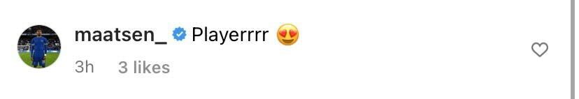 Screenshot of Ian Maatsen's comment on Crysencio Summerville's Instagram