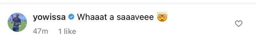 Screenshot of Yoane Wissa's comment on Illan Meslier's Instagram