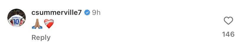 Screenshot of Crysencio Summerville's comment on Pascal Struijk's Instagram