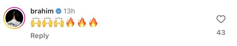 Screenshot of Brahim Diaz's comment on Junior Firpo's Instagram