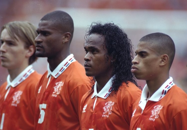 10 Jun 1996:  (left to right) Richard Witschge, Winston Bogarde, Gaston  Taument and Michael Reiziger all of Holland line up for the national anthe...
