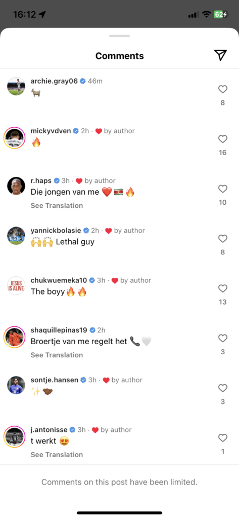 Screenshot of some of the comments under Crysencio Summerville's latest Instagram post