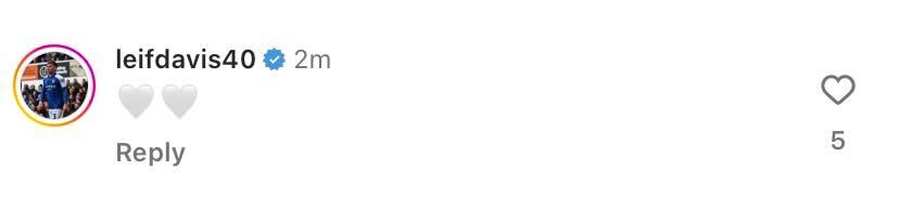 Screenshot of Leif Davis' comment on Stuart Dallas' Instagram post