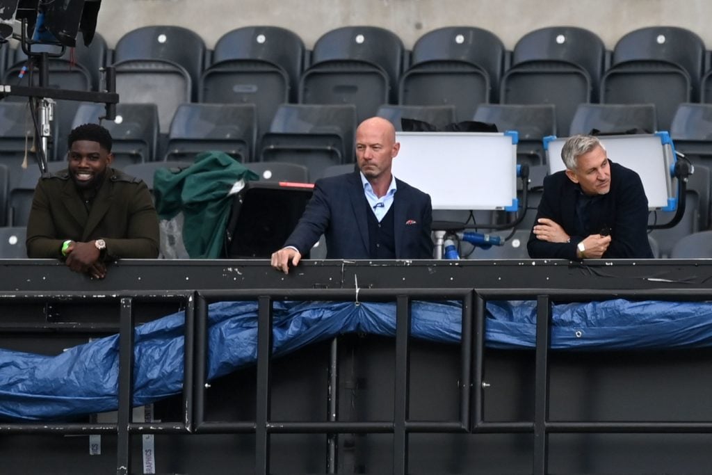 Gary Lineker and Alan Shearer look on during punditry duty.
