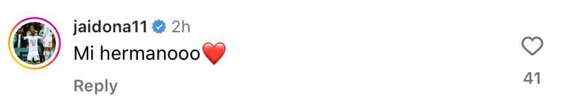 Screenshot of Jaidon Anthony's comment on Mateo Joseph's Instagram post