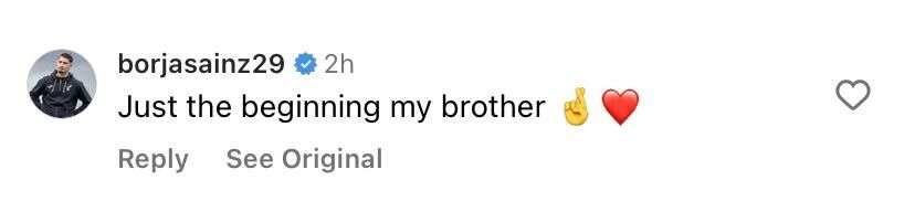Screenshot of Borja Sainz reacting to Mateo Joseph's Instagram post