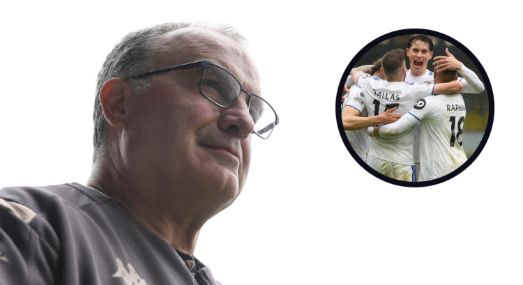 A composition of images featuring Leeds players and former manager Marcelo Bielsa.