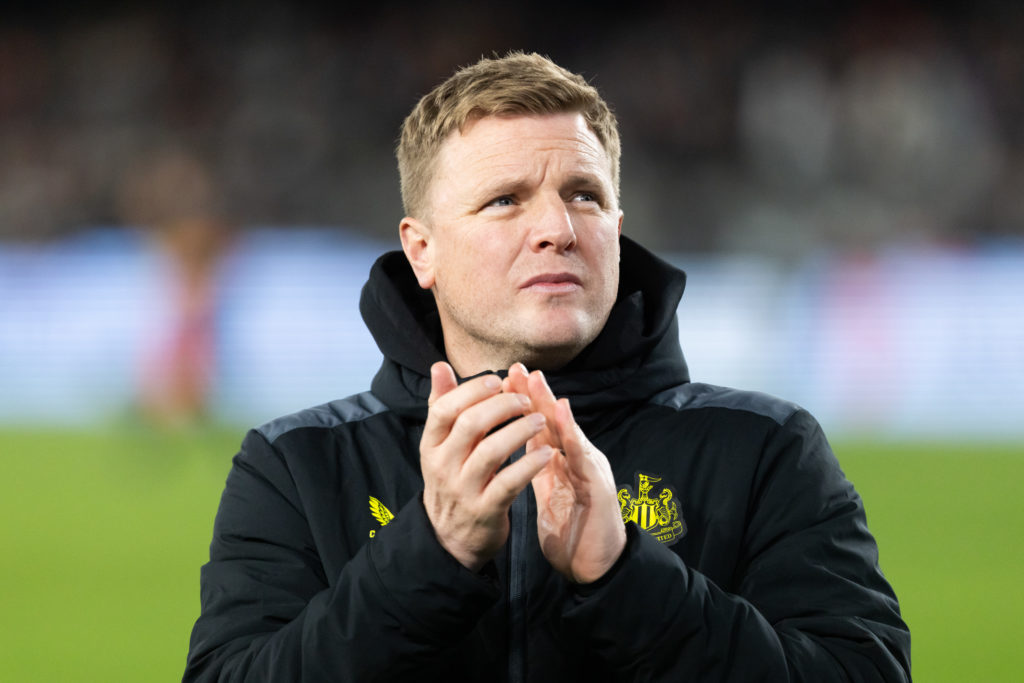 Newcastle United manager Eddie Howe claps the fans.