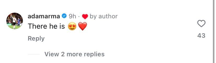 Screenshot of Adam Armstrong's comment on Joe Rothwell's Instagram