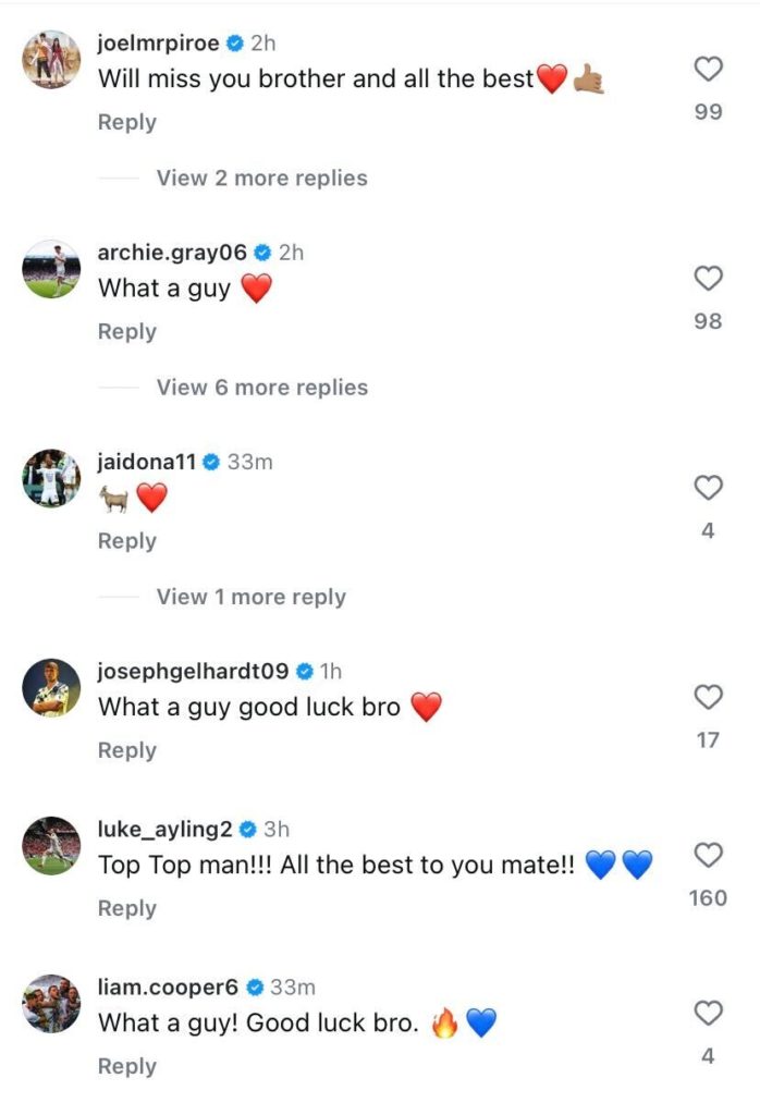 Screenshot of the comments under Glen Kamara's Instagram post