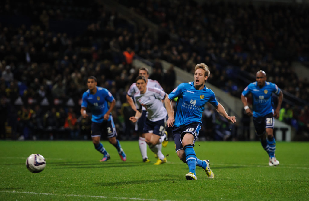 Luciano Becchio takes a penalty for Leeds