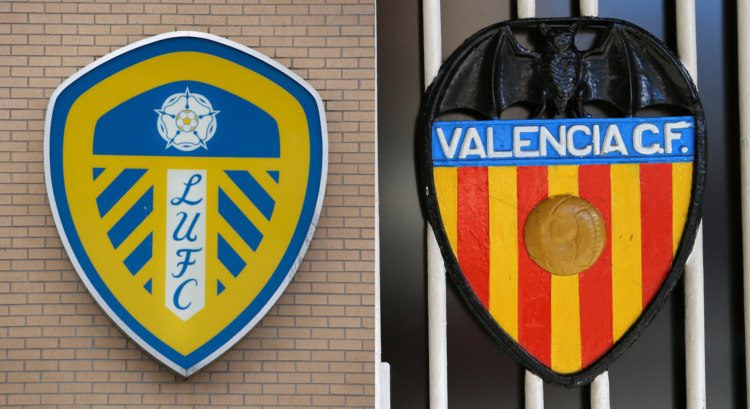 A compilation of images featuring the Leeds and Valencia badges.