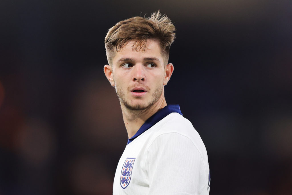 James McAtee playing for England Under-21s.