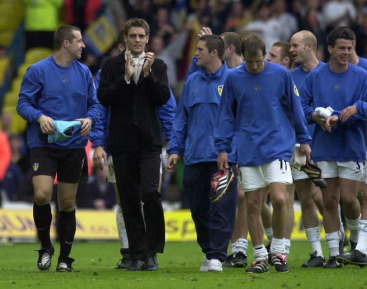 19 May 2001:  Jonathan Woodgate of Leeds takes to the field with team mates after the Leeds United v Leicester City FA Carling Premiership match at...
