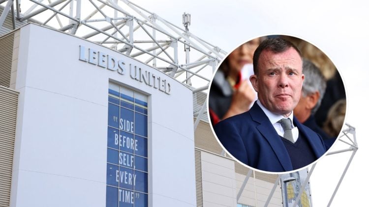 A general view outside the stadium prior to the Premier League match between Leeds United and Everton FC at Elland Road. Inset, Angus Kinnear.