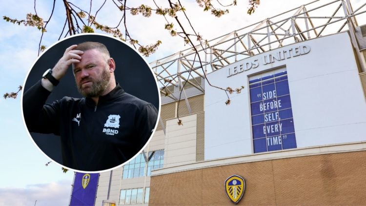 A general exterior view of Elland Road, home stadium of Leeds United ahead of the Sky Bet Championship match. Inset, Wayne Rooney.