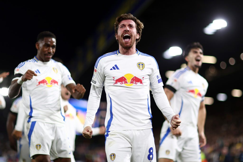 Joe Rothwell celebrates a goal for Leeds United.