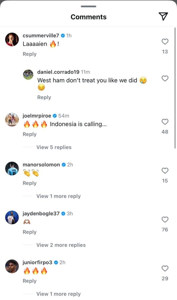 Screenshot of the comments under Pascal Struijk's Instagram post.