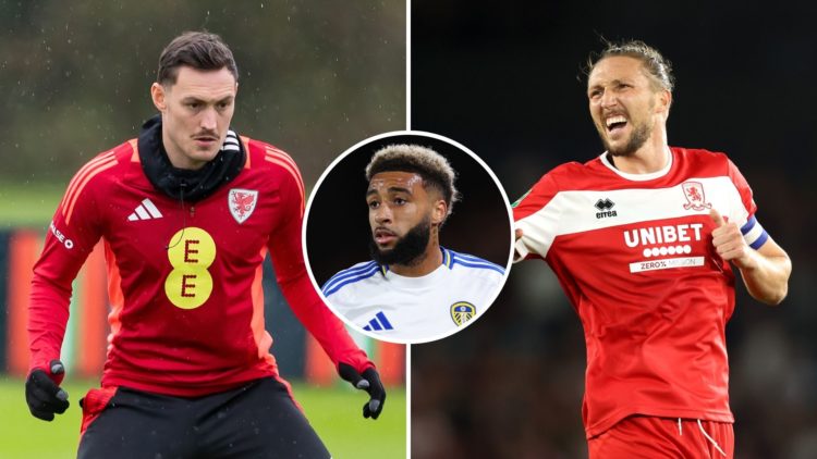 Split image of Luke Ayling and Connor Roberts. Inset, Jayden Bogle.