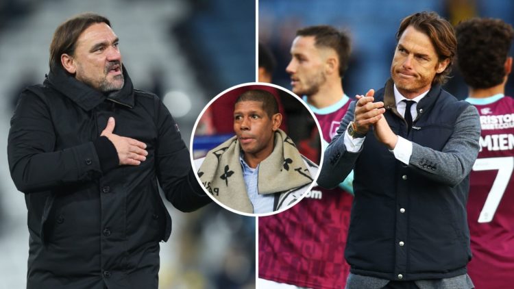Split image of Daniel Farke and Scott Parker. Inset, Carlton Palmer.