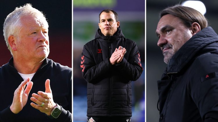 Split image of Chris Wilder, Regis Le Bris, and Daniel Farke.
