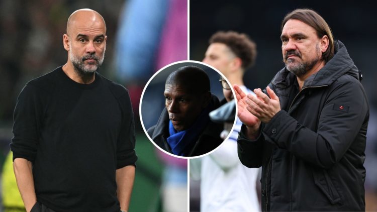 Pep Guardiola and Daniel Farke. Inset, Carlton Palmer.