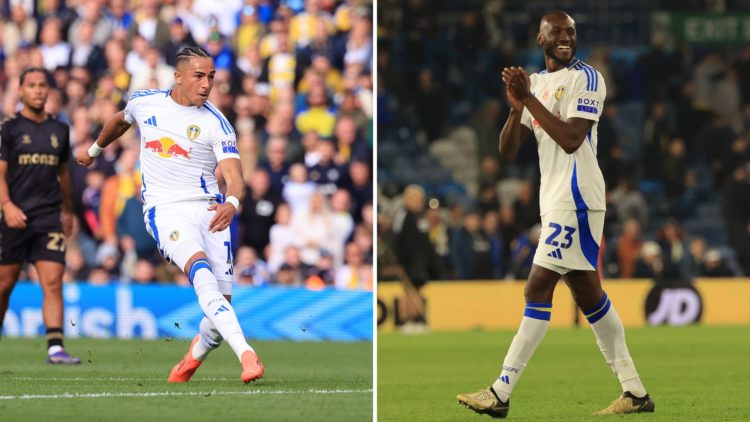 Josuha Guilavogui playing for Leeds and Mateo Joseph playing for Leeds.