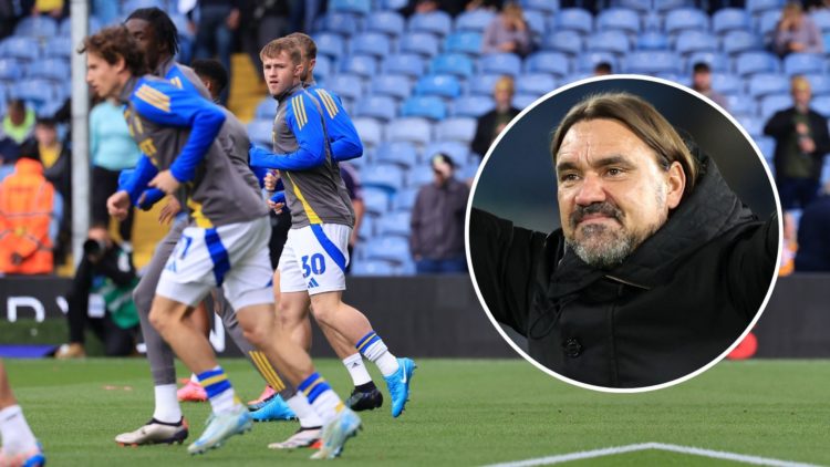 Joe Gelhardt (Leeds United) before the Sky Bet Championship match between Leeds United and Coventry City. Inset, Daniel Farke.