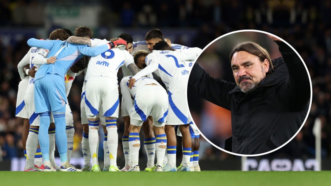 The Leeds United team huddle prior to the Sky Bet Championship match between Leeds United FC and Watford FC at Elland Road on October 22, 2024 in L...