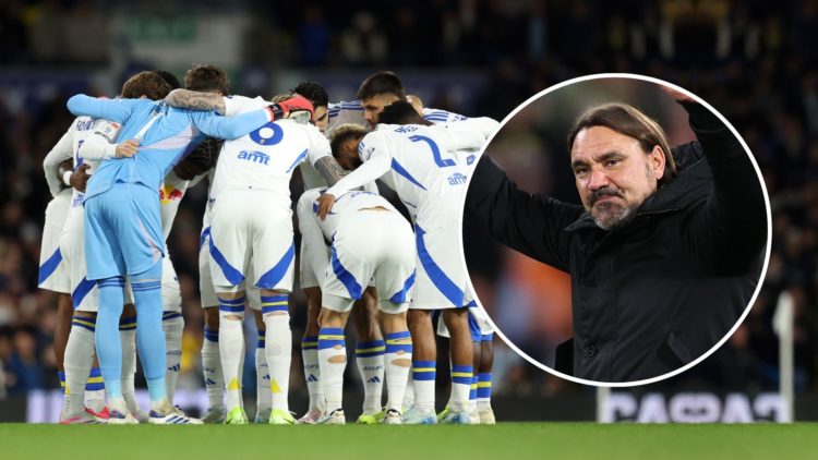 The Leeds United team huddle prior to the Sky Bet Championship match between Leeds United FC and Watford FC at Elland Road on October 22, 2024 in L...