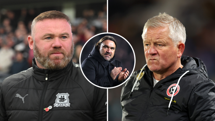 Wayne Rooney (L) split with Chris Wilder (R) with insert of Farke (M)